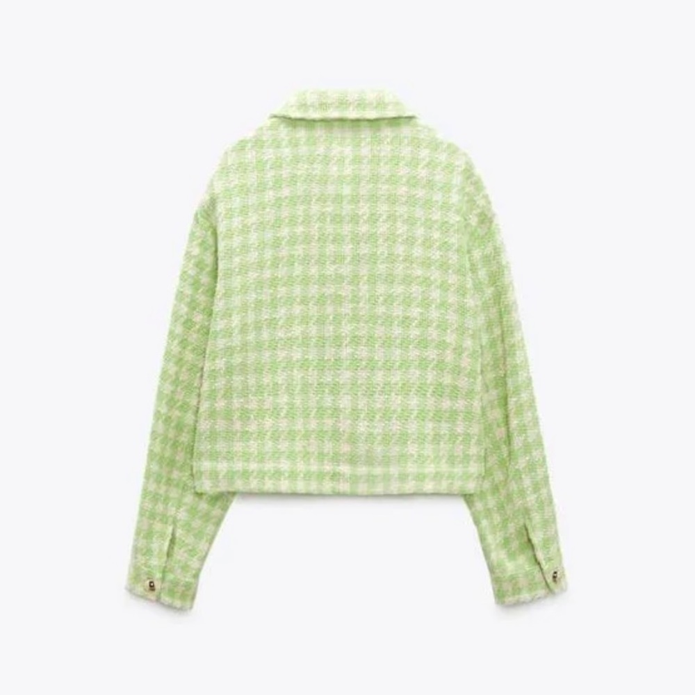Zara crop gold button green and white jacket - Picture 3 of 6